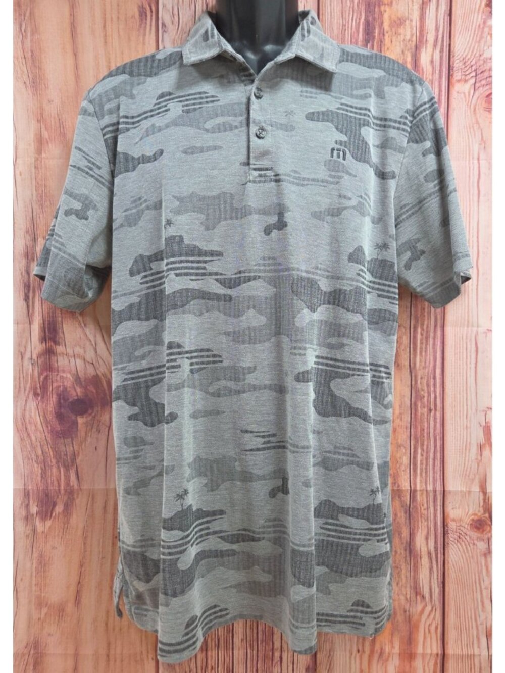 Travis Mathew Mens Grey Camo Polo Shirt XL Grand Wailea Maui Golf Course